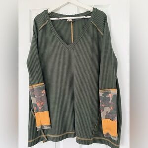 We The Free Olive Waffle Knit Top